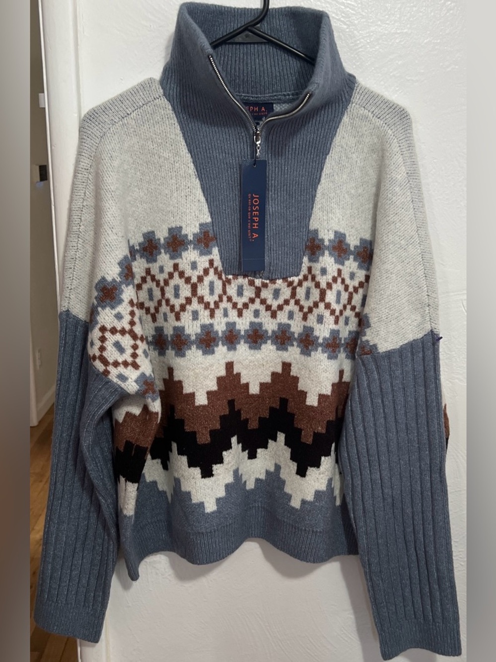 NWT Joseph A. Geometric Knit Sweater Zip-Neck Size XL